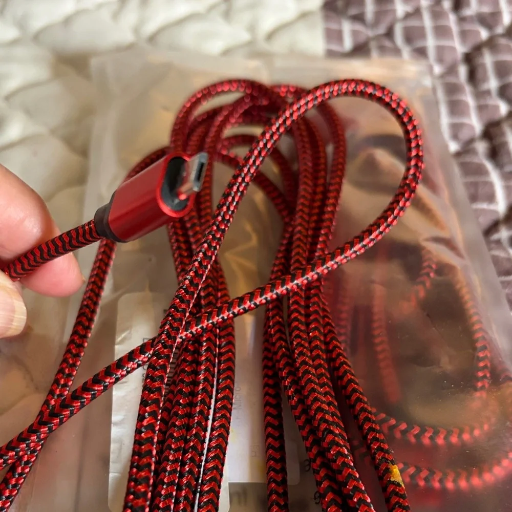 2 Red Braided USB-C Charging Cable - Durable Nylon Cord 3 meters